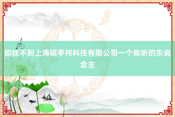 却找不到上海硕亭祎科技有限公司一个能听的东说念主